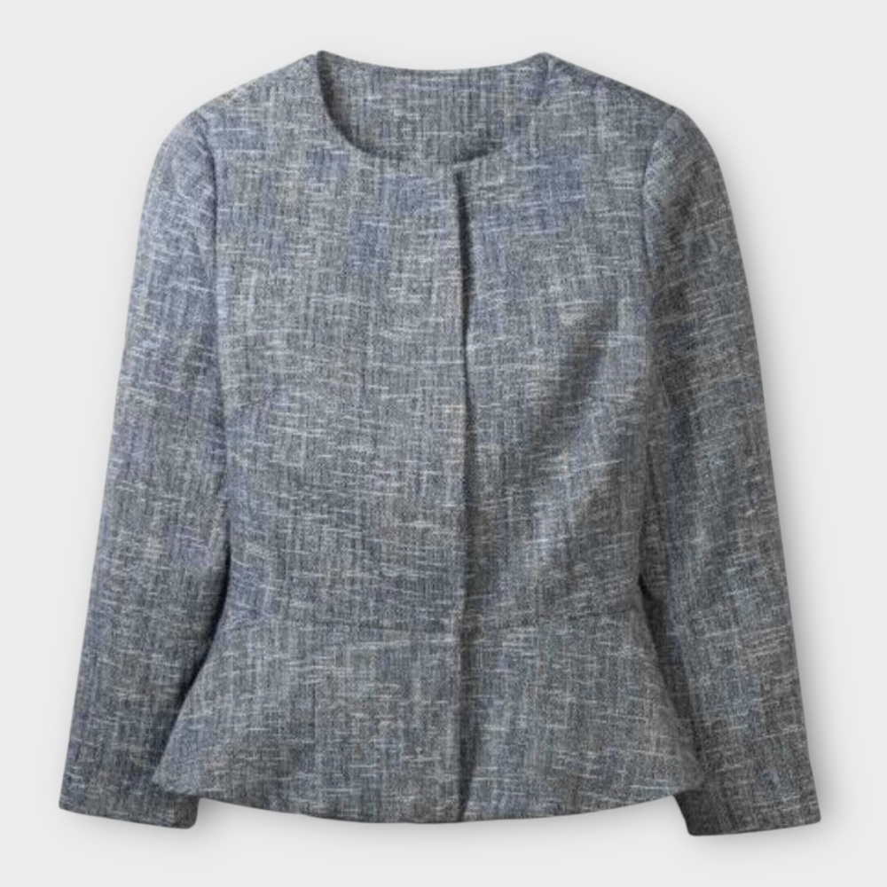 Boden Blue Polperro Jacket 20/22 Navy & White Tweed Boxy Peplum Blazer Suit Coat
